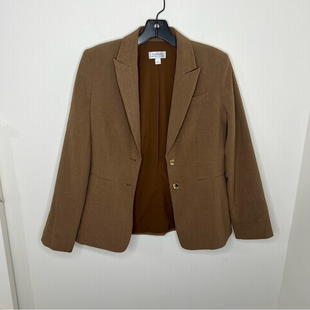 Tahari Arthur S. Levine Blazer Jacket Tan Brown Size 2 - Picture 2 of 10